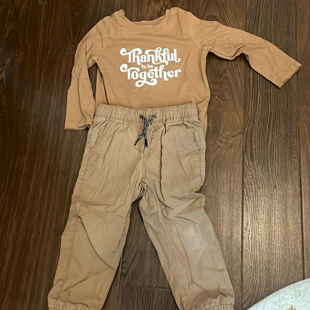 3T khaki jogger and shirt